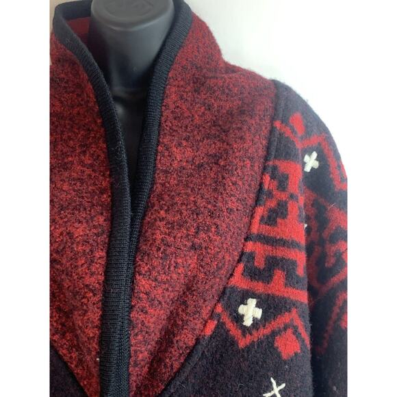 Vtg Bellpointe Wool Black Red Snowflake Cardigan Sweater Blazer Silver Buttons M - Picture 3 of 12